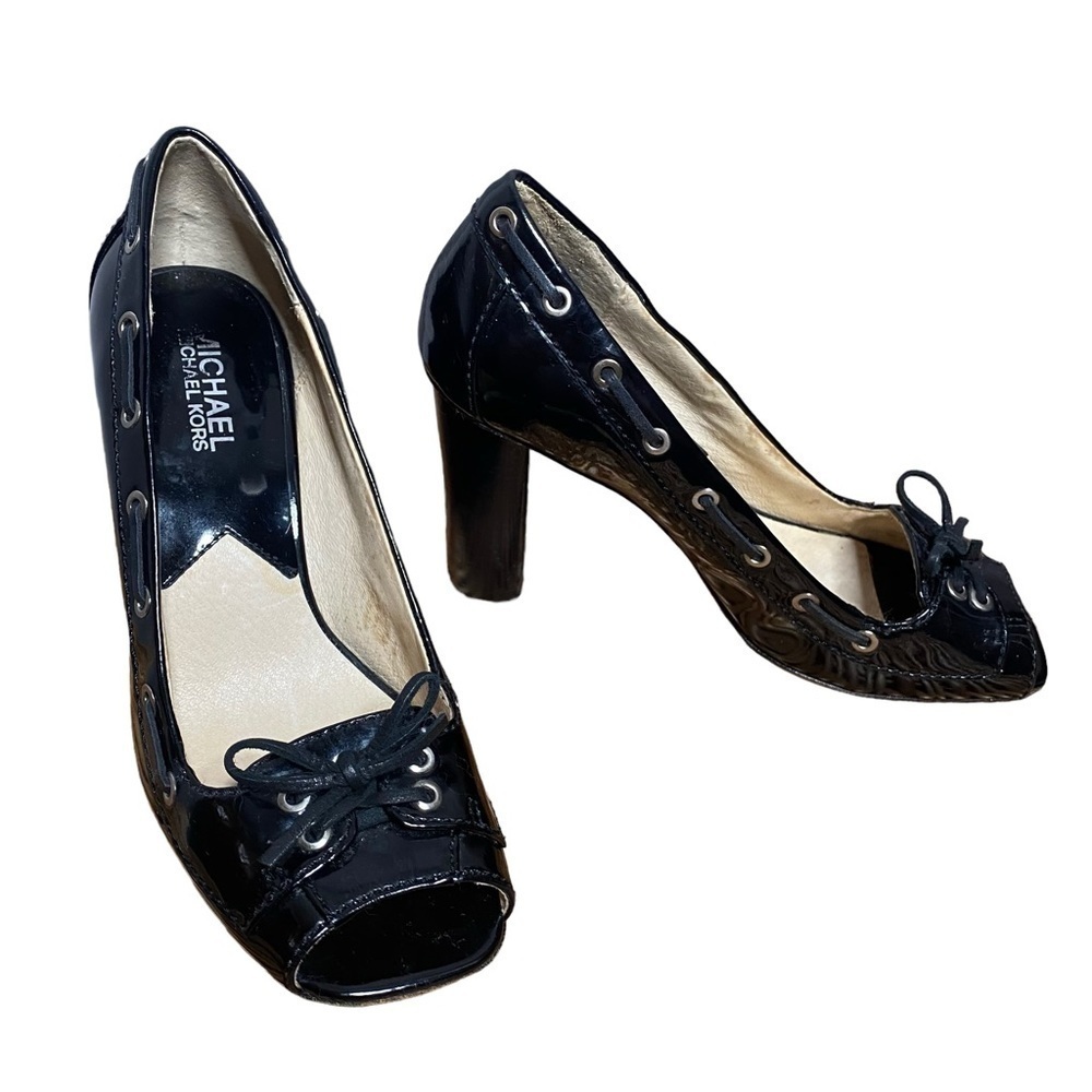 Michael Michael Kors Black Patent Leather Peep Toe Heels 6.5